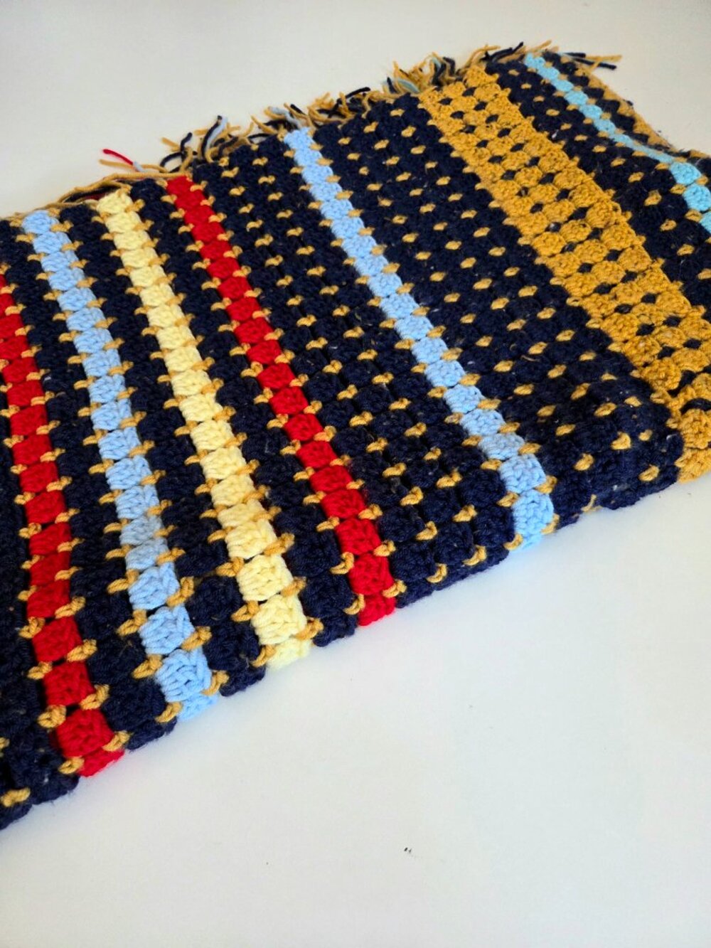 Handmade Blanket Throw Afghan Multicolored Bohemian Boho Cozy Straps - Picture 6 of 6